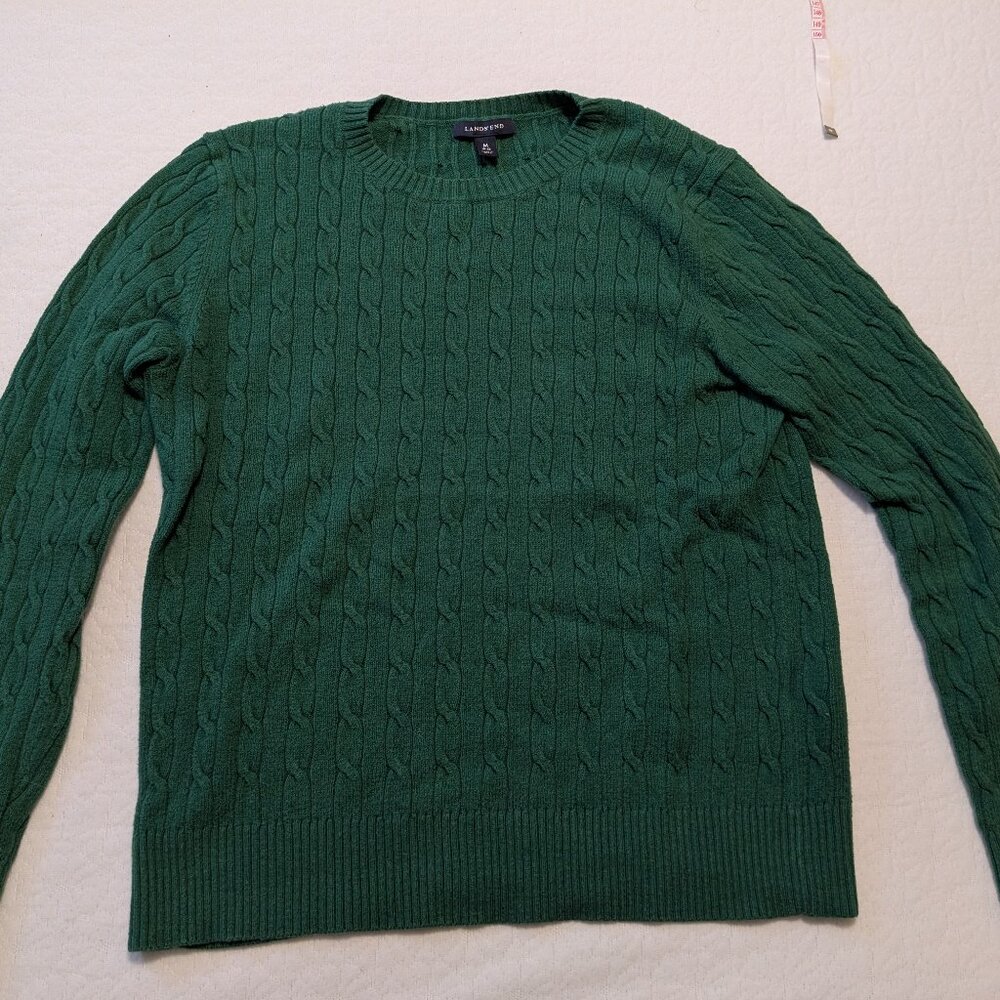 LANDS' END Forest Green Cable Sweater Size MEDIUM